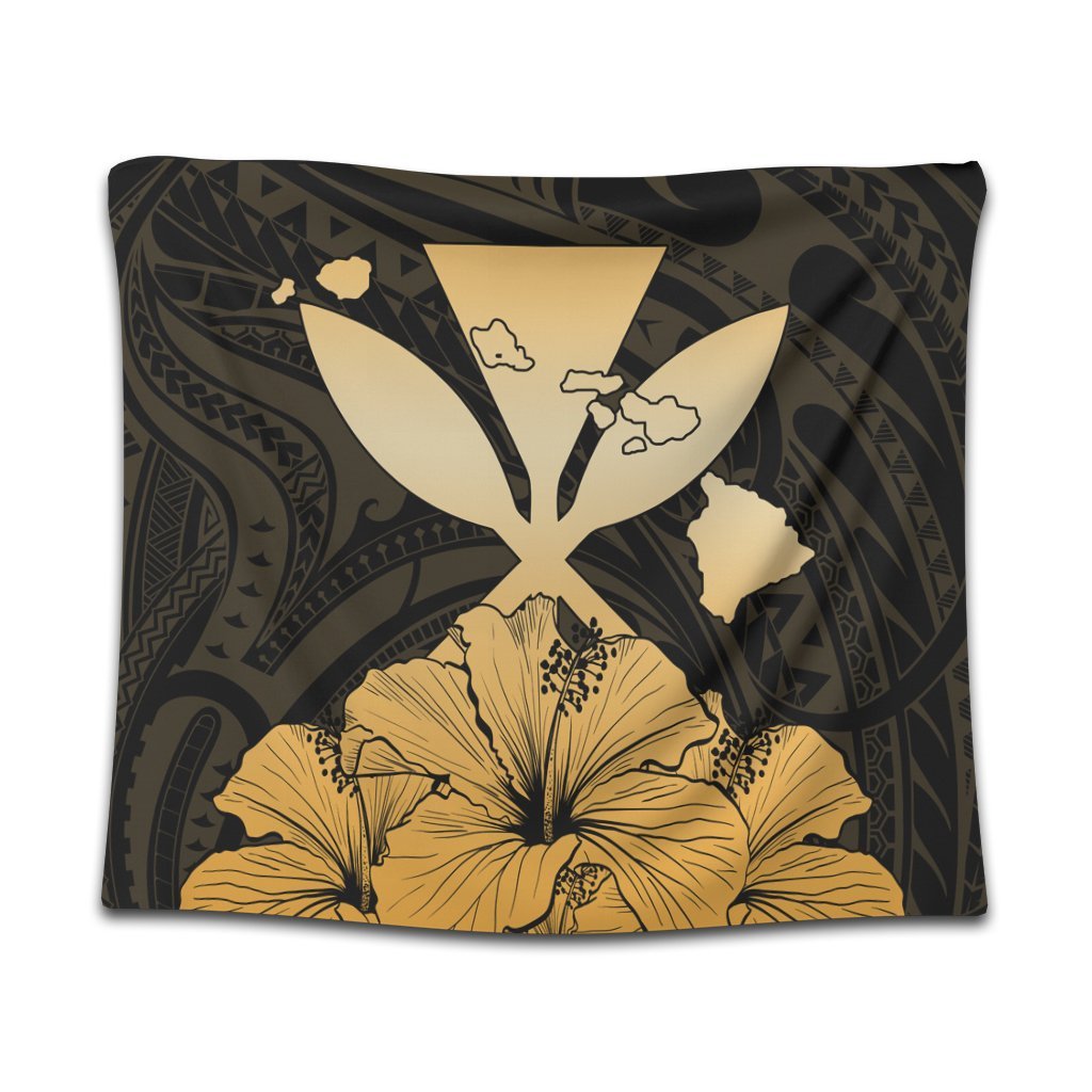 Hawaiian Kanaka Tapestry Hibiscus Polynesian Love - AH Wall Tapestry Black - Polynesian Pride