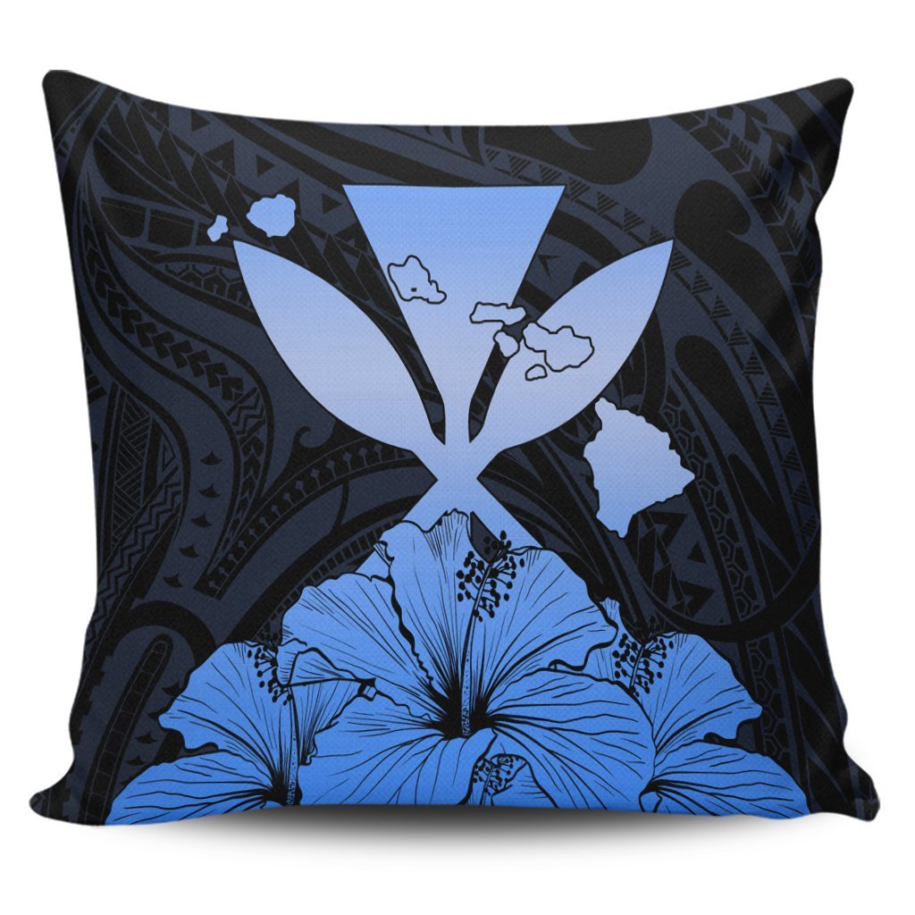 Hawaiian Kanaka Pillow Covers Hibiscus Polynesian Love - Blue - AH Pillow Covers Black - Polynesian Pride