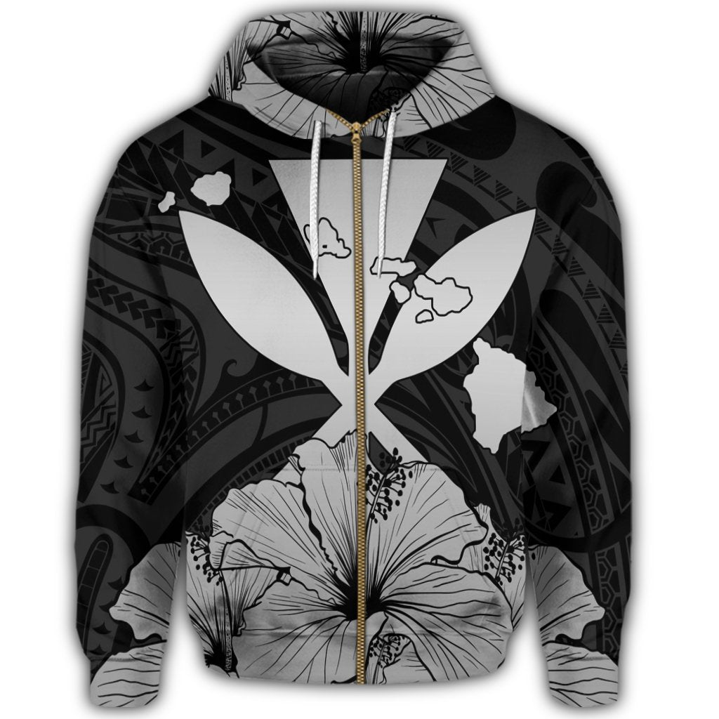 Hawaiian Kanaka Zip Hoodie Hibiscus Polynesian Love Gray - Polynesian Pride