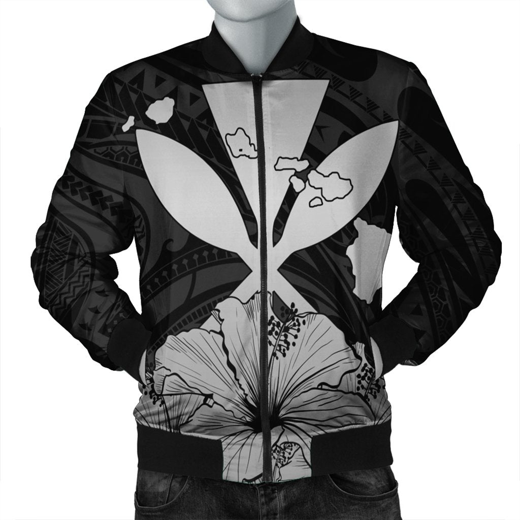 Hawaiian Kanaka Bomber Jacket Hibiscus Polynesian Love - Gray - AH Black Unisex - Polynesian Pride