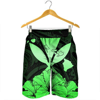 Hawaiian Kanaka Men's Shorts Hibiscus Polynesian Love - Green - AH - Polynesian Pride