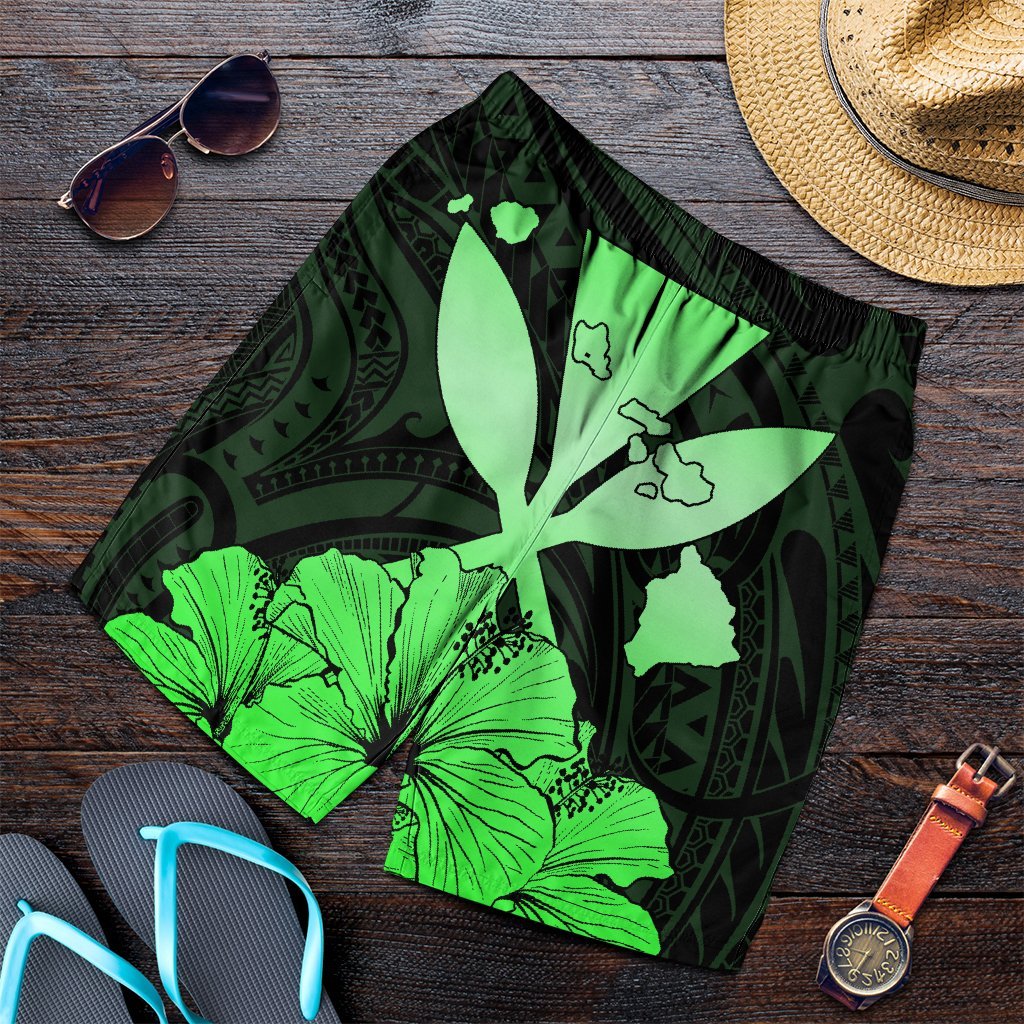 Hawaiian Kanaka Men's Shorts Hibiscus Polynesian Love - Green - AH Art - Polynesian Pride