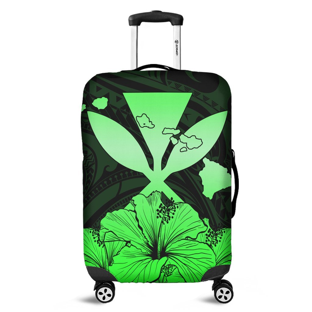 Hawaiian Kanaka Luggage Covers Hibiscus Polynesian Love - Green - AH Black - Polynesian Pride