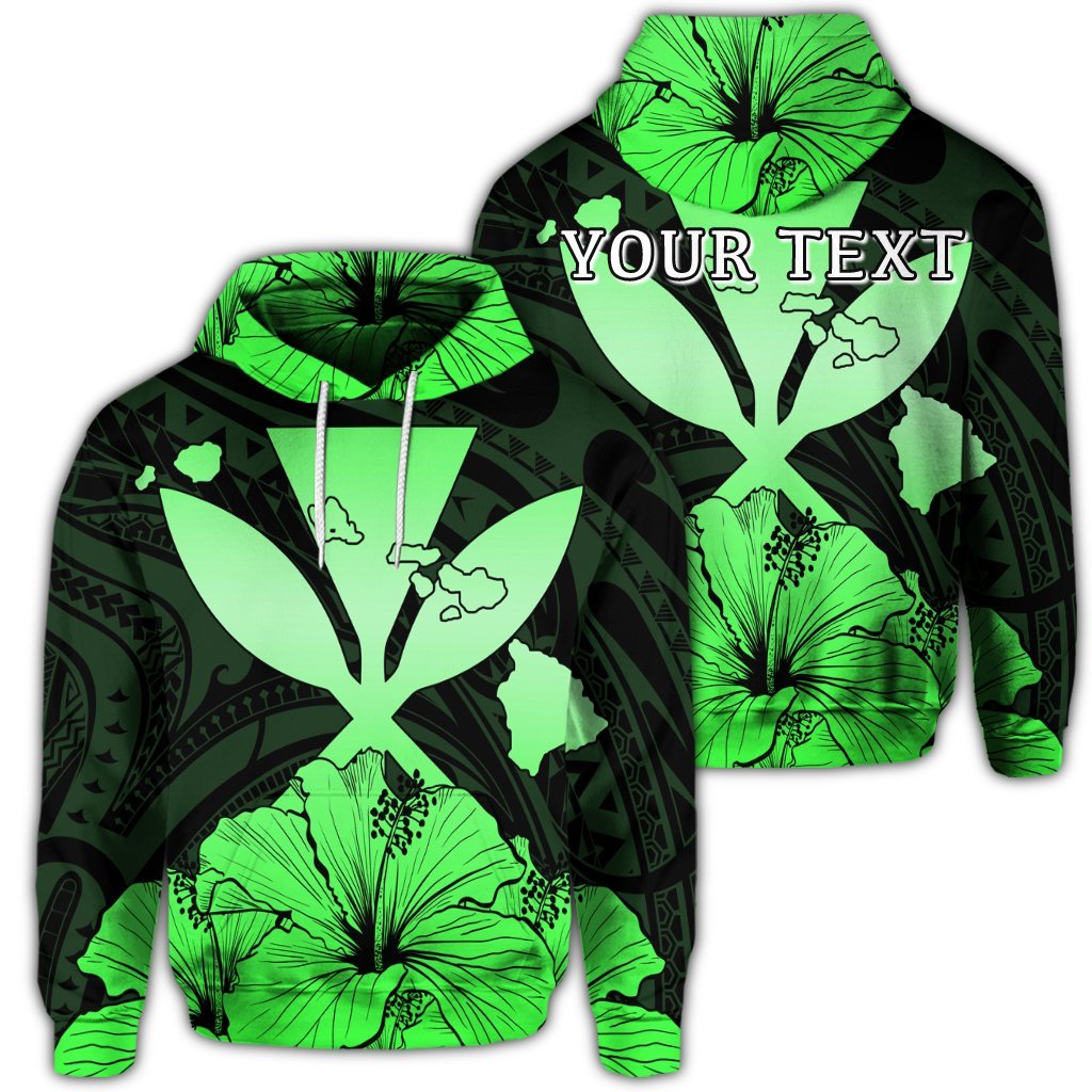 Custom Hawaiian Kanaka Hoodie Hibiscus Polynesian Love Green Unisex Art - Polynesian Pride