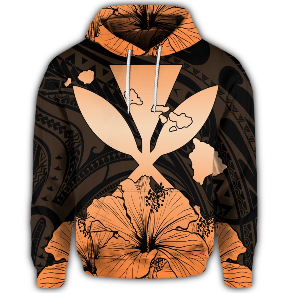 Hawaiian Kanaka Hoodie Hibiscus Polynesian Love Orange - Polynesian Pride