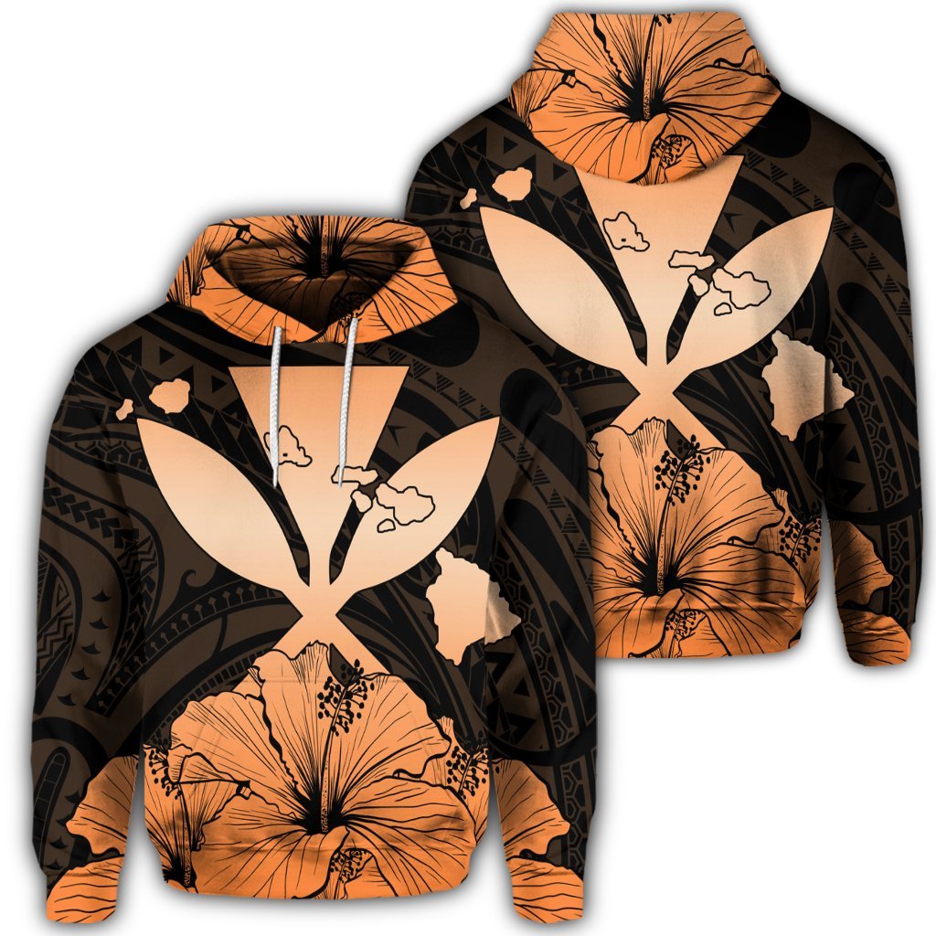 Hawaiian Kanaka Hoodie Hibiscus Polynesian Love Orange Unisex Art - Polynesian Pride