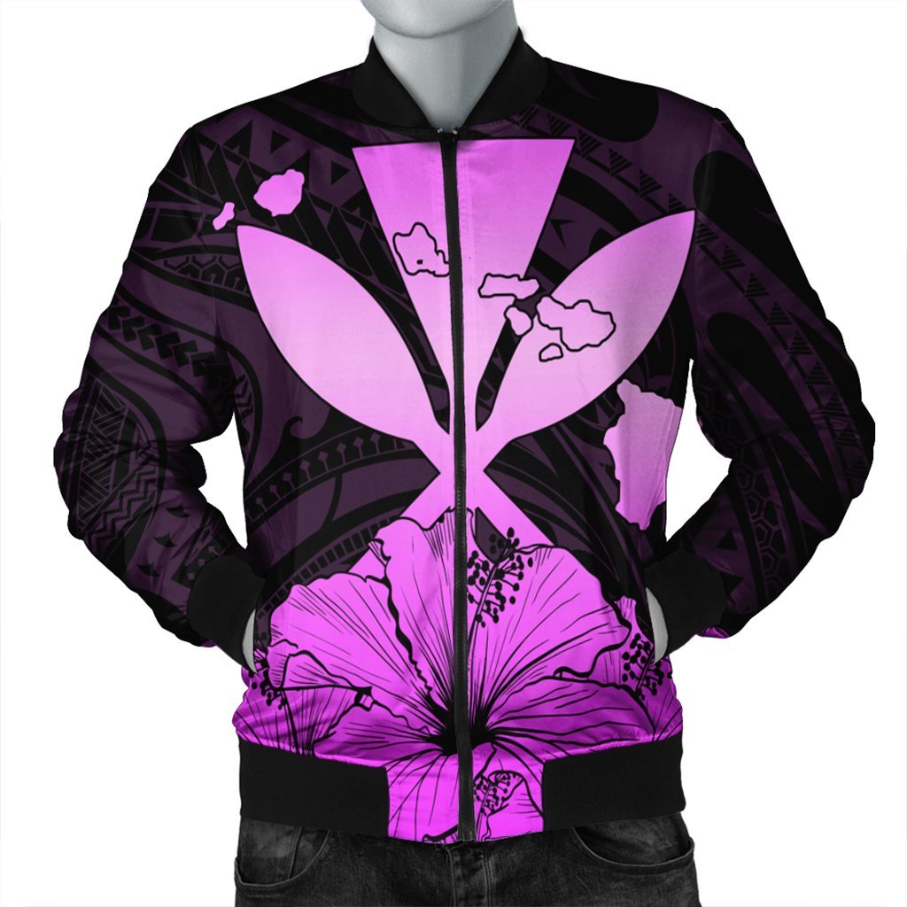 Hawaiian Kanaka Bomber Jacket Hibiscus Polynesian Love - Pink - AH Black Unisex - Polynesian Pride