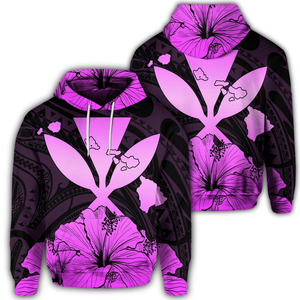 Hawaiian Kanaka Hoodie Hibiscus Polynesian Love Pink Unisex Art - Polynesian Pride