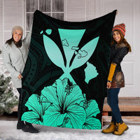 Hawaiian Kanaka Premium Blankets Hibiscus Polynesian Love - Turquoise - AH - Polynesian Pride