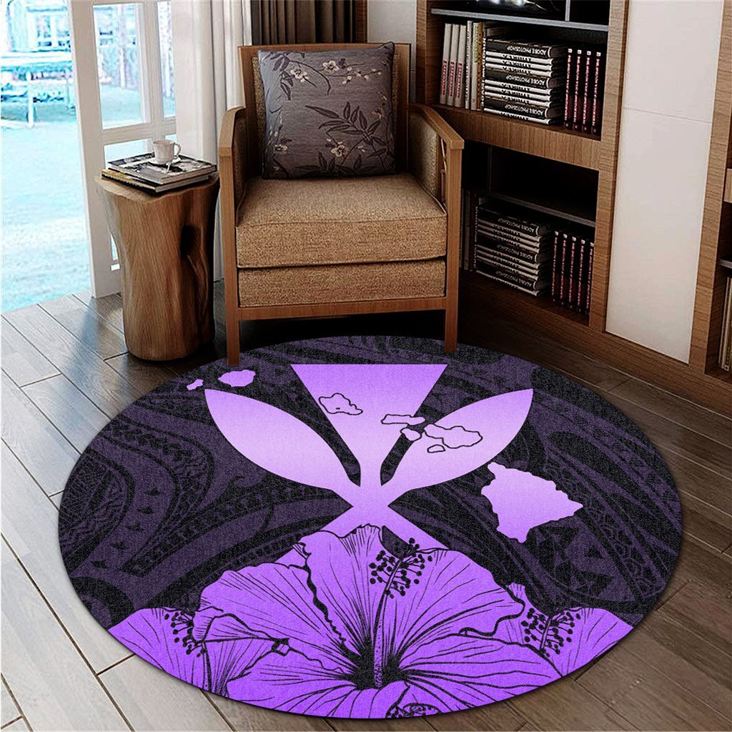 Hawaiian Kanaka Round Carpet Hibiscus Polynesian Love - Violet - AH - Polynesian Pride