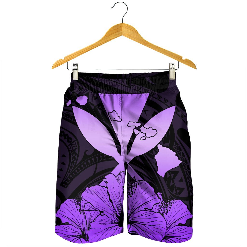 Hawaiian Kanaka Men's Shorts Hibiscus Polynesian Love - Violet - AH - Polynesian Pride