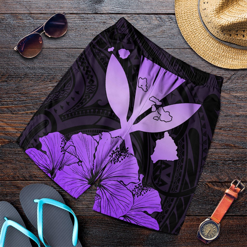 Hawaiian Kanaka Men's Shorts Hibiscus Polynesian Love - Violet - AH Art - Polynesian Pride