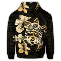 Hawaiian Kanaka Hibiscus Plumeria Mix Polynesian Turtle Zip Hoodie - Polynesian Pride
