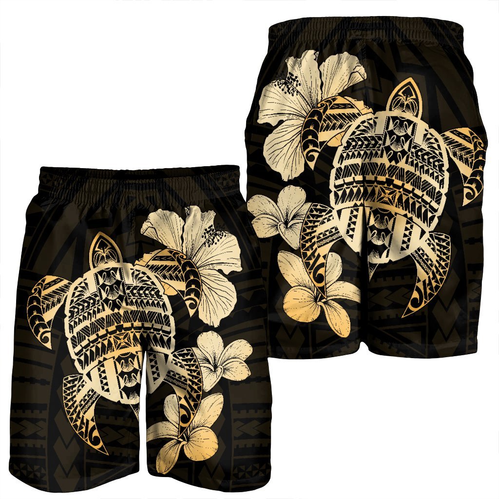 Hawaiian Kanaka Hibiscus Plumeria Mix Polynesian Turtle Men's Shorts - AH - Polynesian Pride