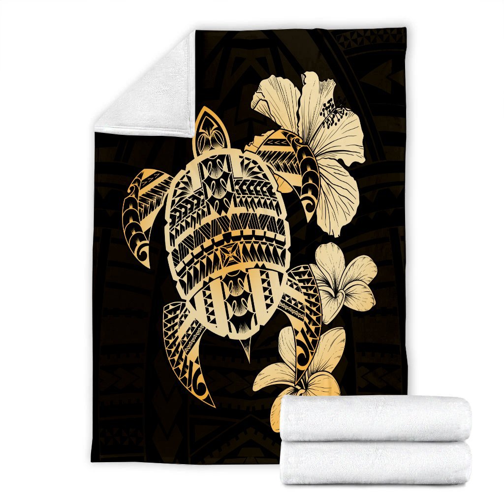Hawaiian Kanaka Hibiscus Plumeria Mix Polynesian Turtle Premium Blankets - AH - Polynesian Pride