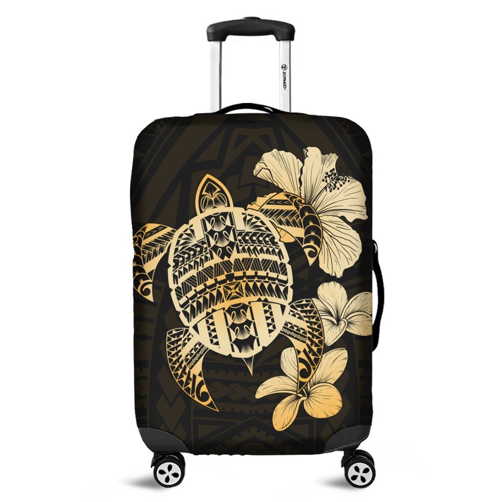 Hawaiian Kanaka Hibiscus Plumeria Mix Polynesian Turtle Luggage Covers - AH Black - Polynesian Pride