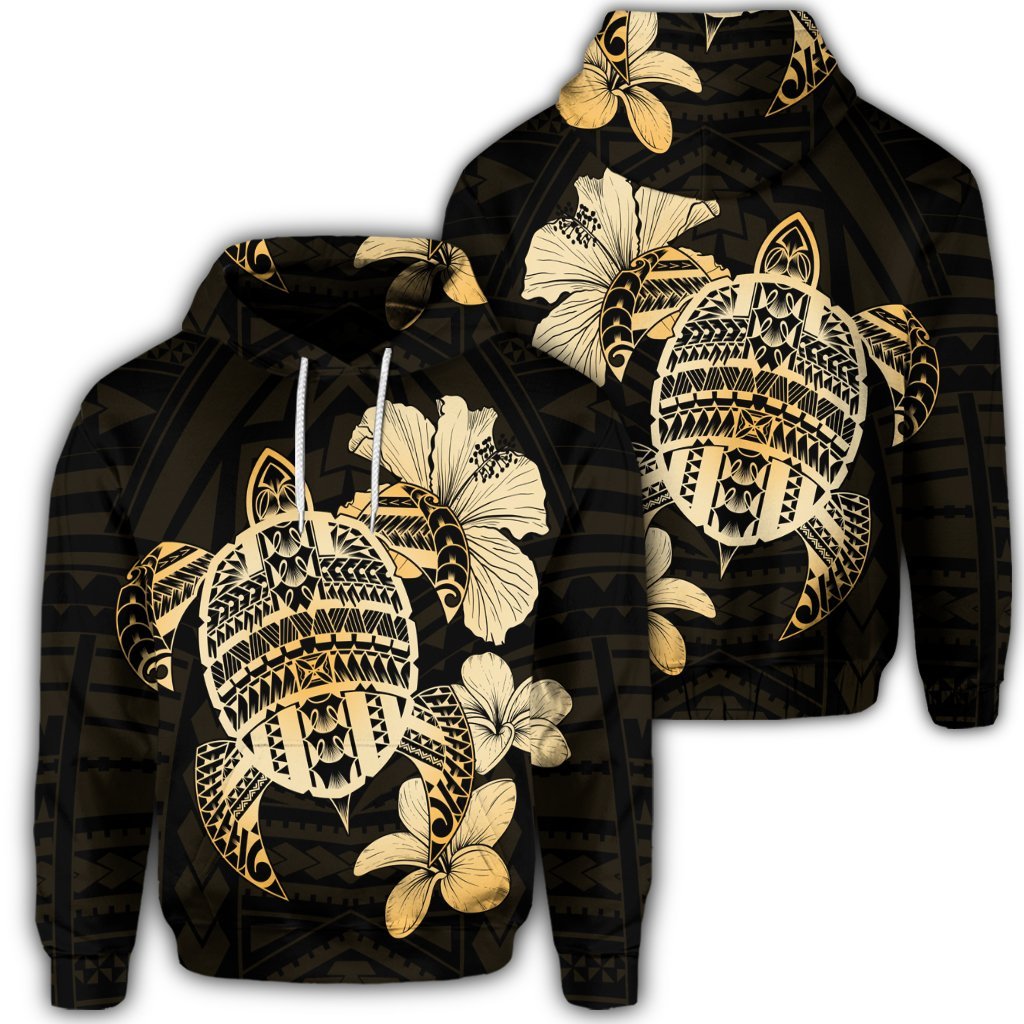 Hawaiian Kanaka Hibiscus Plumeria Mix Polynesian Turtle Hoodie Unisex Art - Polynesian Pride