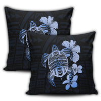 Hawaiian Kanaka Hibiscus Plumeria Mix Polynesian Turtle Pillow Covers - Blue - AH - Polynesian Pride