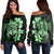 Hawaiian Kanaka Hibiscus Plumeria Mix Polynesian Turtle Women's Off Shoulder Sweater - Green - AH Black - Polynesian Pride