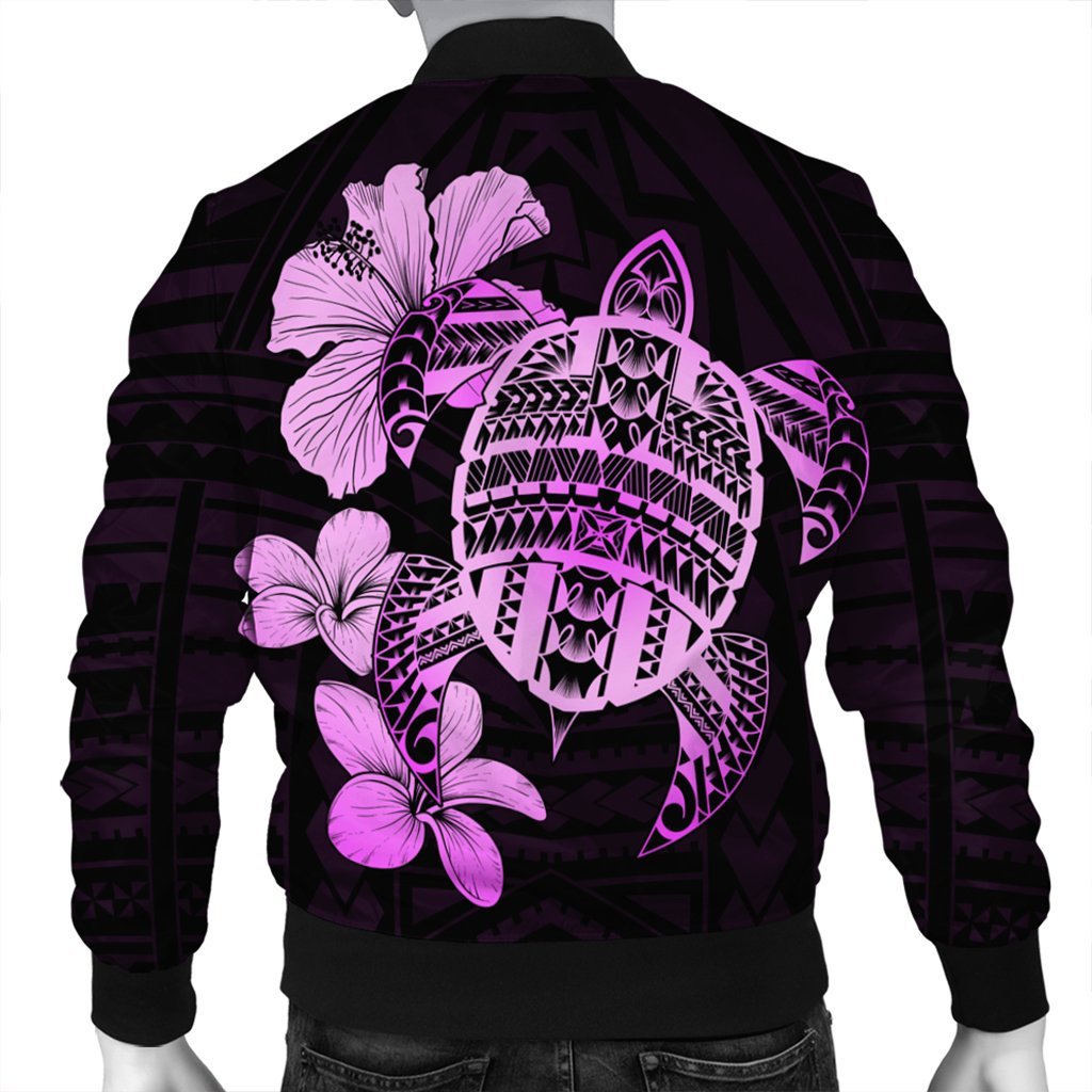 Hawaiian Kanaka Hibiscus Plumeria Mix Polynesian Turtle Bomber Jacket - Pink - AH - Polynesian Pride