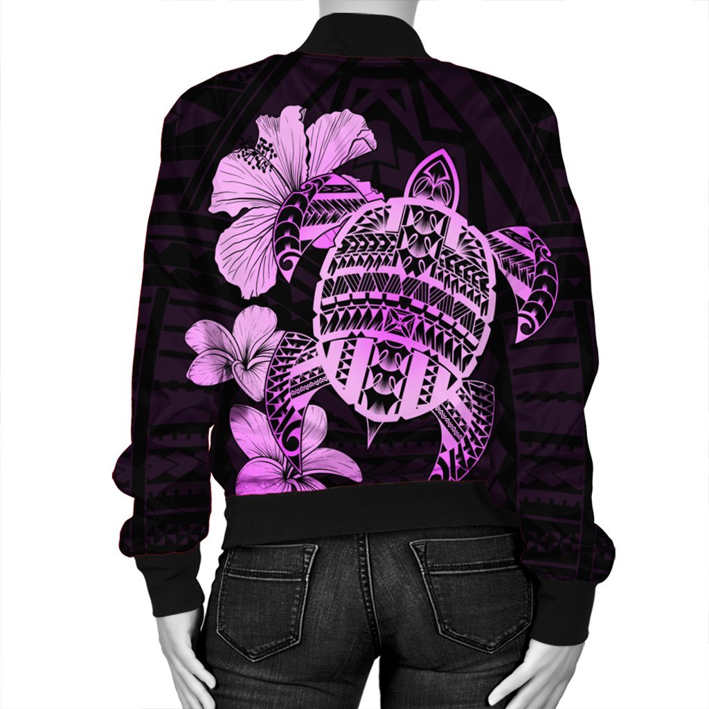Hawaiian Kanaka Hibiscus Plumeria Mix Polynesian Turtle Bomber Jacket - Pink - AH - Polynesian Pride