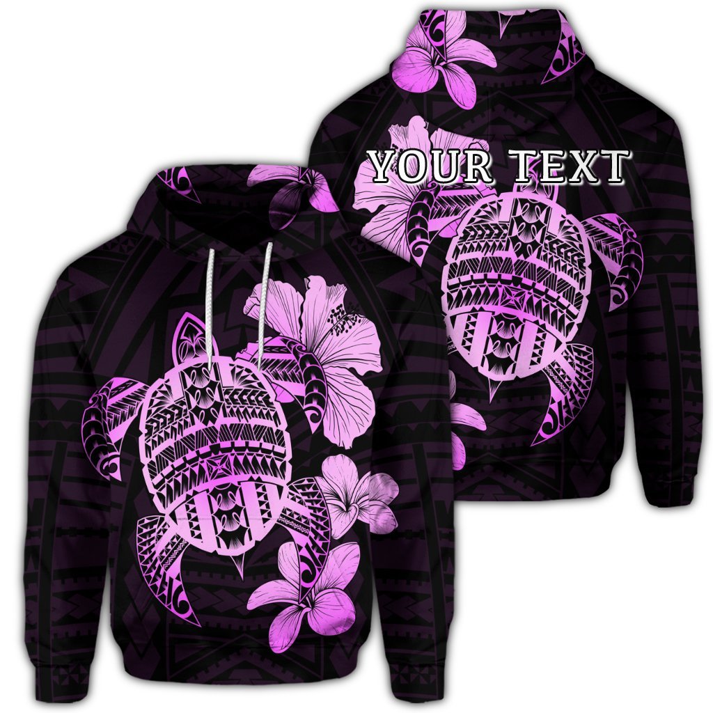 Custom Hawaiian Kanaka Hibiscus Plumeria Mix Polynesian Turtle Hoodie Pink Unisex Art - Polynesian Pride