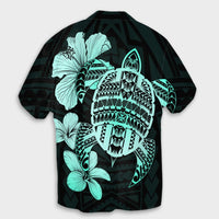Hawaiian Kanaka Hibiscus Plumeria Mix Polynesian Turtle Hawaiian Shirt - Turquoise - AH - Polynesian Pride