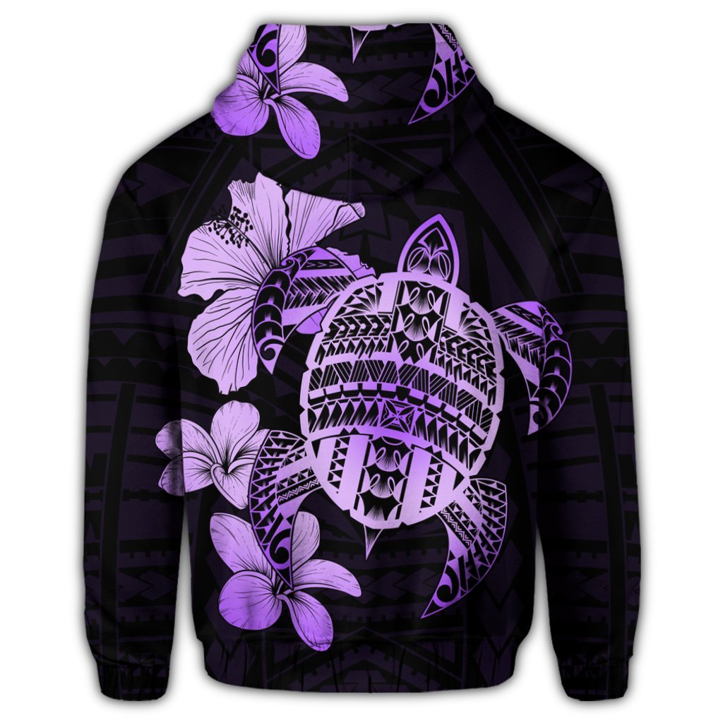 Hawaiian Kanaka Hibiscus Plumeria Mix Polynesian Turtle Hoodie Violet - Polynesian Pride