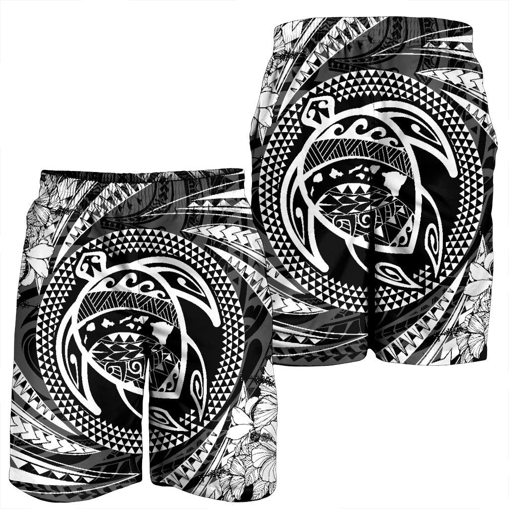 Hawaiian Kanaka Honu Hibiscus Tornando Polynesian Men's Shorts - AH - Polynesian Pride