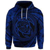 Custom Hawaiian Kanaka Honu Hibiscus Tornando Polynesian Blue Hoodie - Polynesian Pride