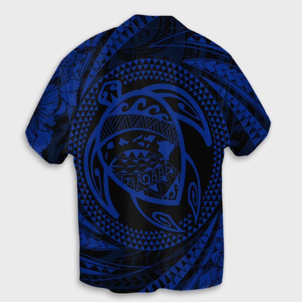 Hawaiian Kanaka Honu Hibiscus Tornando Polynesian Blue Hawaiian Shirt - AH - Polynesian Pride