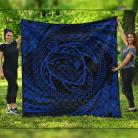 Hawaiian Kanaka Honu Hibiscus Tornando Polynesian Blue Premium Quilts - AH Black - Polynesian Pride