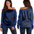 Hawaiian Kanaka Honu Hibiscus Tornando Polynesian Blue Women's Off Shoulder Sweater - AH Black - Polynesian Pride