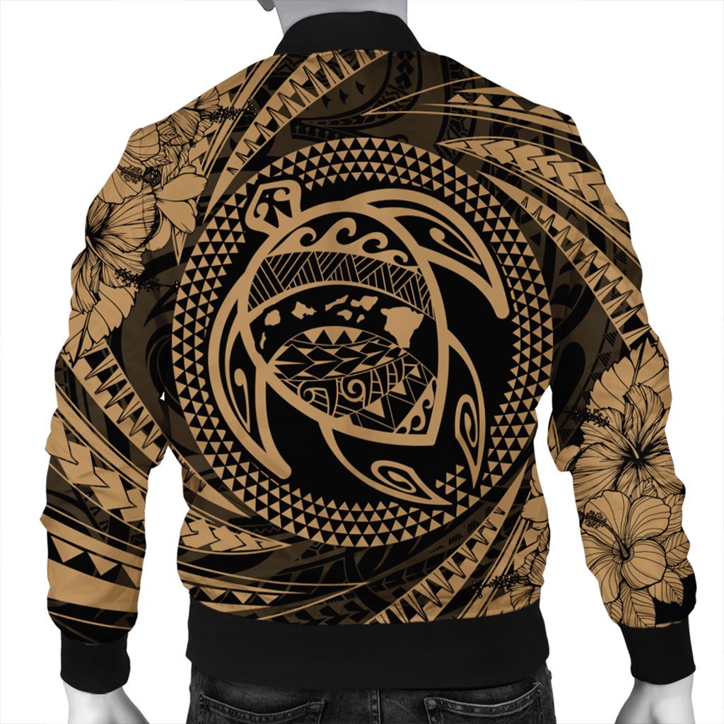 Hawaiian Kanaka Honu Hibiscus Tornando Polynesian Gold Bomber Jacket - AH - Polynesian Pride