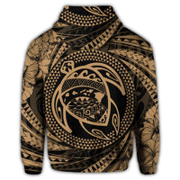 Hawaiian Kanaka Honu Hibiscus Tornando Polynesian Gold Zip Hoodie - Polynesian Pride