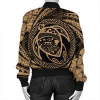 Hawaiian Kanaka Honu Hibiscus Tornando Polynesian Gold Bomber Jacket - AH - Polynesian Pride