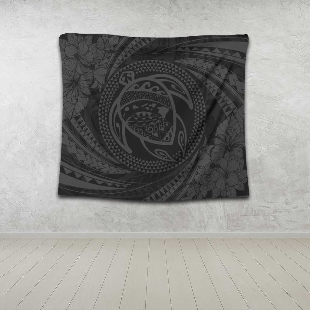 Hawaiian Kanaka Honu Hibiscus Tornando Polynesian Gray Tapestry - AH - Polynesian Pride