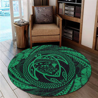 Hawaiian Kanaka Honu Hibiscus Tornando Polynesian Green Round Carpet - AH - Polynesian Pride