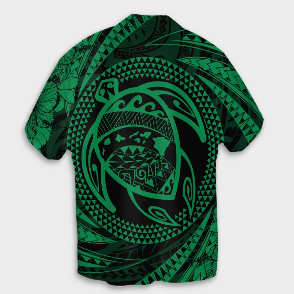 Hawaiian Kanaka Honu Hibiscus Tornando Polynesian Green Hawaiian Shirt - AH - Polynesian Pride