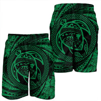 Hawaiian Kanaka Honu Hibiscus Tornando Polynesian Green Men's Shorts - AH - Polynesian Pride