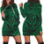 Hawaiian Kanaka Honu Hibiscus Tornando Polynesian Green Hoodie Dress - AH Black - Polynesian Pride