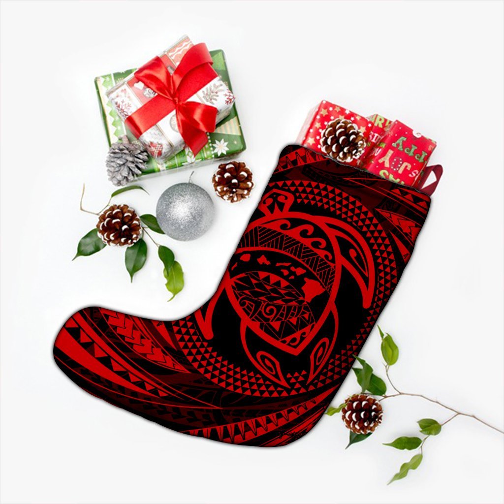 Hawaiian Kanaka Honu Hibiscus Tornando Polynesian Red Christmas Stocking - AH - Polynesian Pride