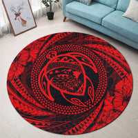 Hawaiian Kanaka Honu Hibiscus Tornando Polynesian Red Round Carpet - AH - Polynesian Pride