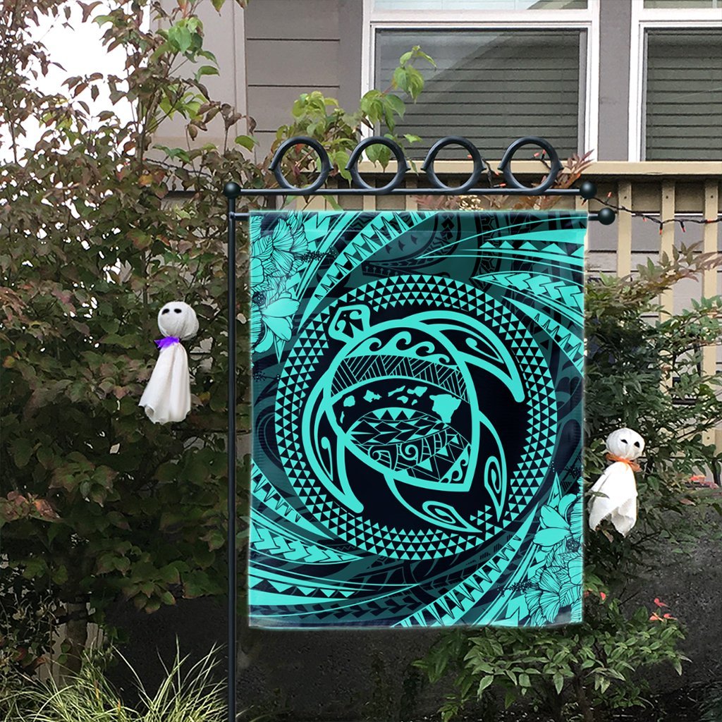 Hawaiian Kanaka Honu Hibiscus Tornando Polynesian Turquoise Flag - AH - Polynesian Pride