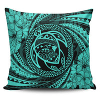 Hawaiian Kanaka Honu Hibiscus Tornando Polynesian Turquoise Pillow Covers - AH Pillow Covers Black - Polynesian Pride