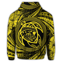 Hawaiian Kanaka Honu Hibiscus Tornando Polynesian Yellow Zip Hoodie - Polynesian Pride