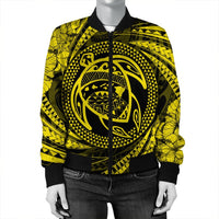 Hawaiian Kanaka Honu Hibiscus Tornando Polynesian Yellow Bomber Jacket - AH - Polynesian Pride