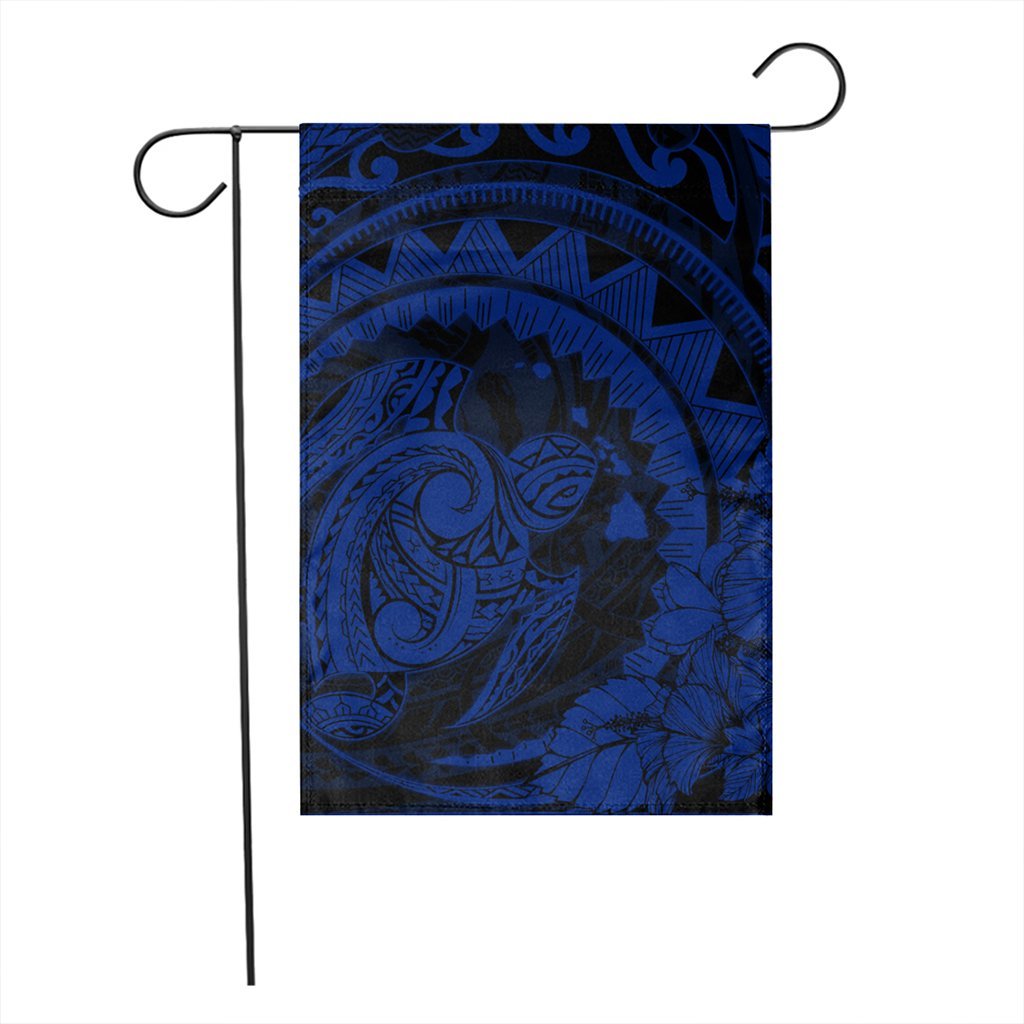 Hawaiian Kanaka Honu Map Hibiscus Globular Polynesian Blue Flag - AH - Polynesian Pride