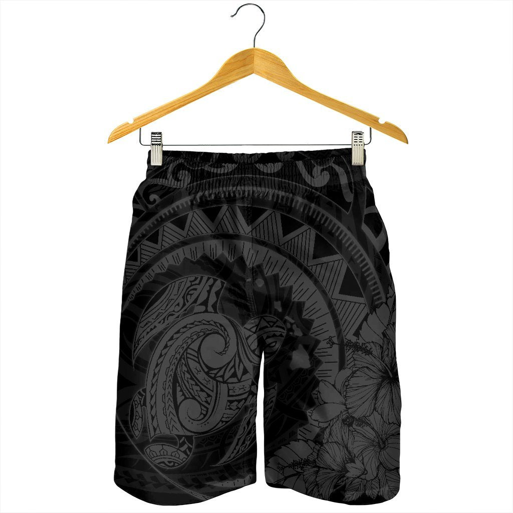Hawaiian Kanaka Honu Map Hibiscus Globular Polynesian Gray Men's Shorts - AH - Polynesian Pride