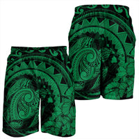 Hawaiian Kanaka Honu Map Hibiscus Globular Polynesian Green Men's Shorts - AH - Polynesian Pride